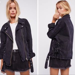 Free People oversized denim moto jacket